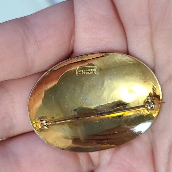 Vintage Gold Plated Sterling Silver 925 Chunky Engraved Floral Oval Brooch Pin - Picture 7 of 9